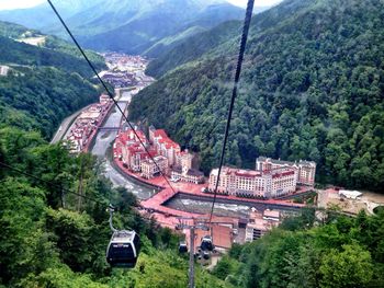 High angle view of overhead cable car