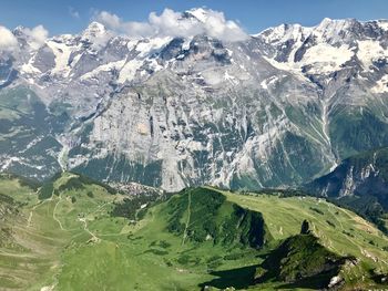 Scenic view of snowcapped mountains against sky