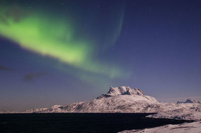 Scenic view of mountain against sky at night