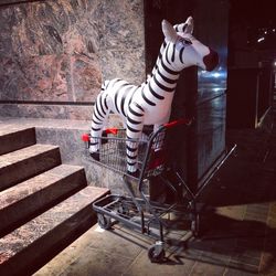 Inflatable zebra in shopping cart