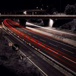 Light trails on road at night