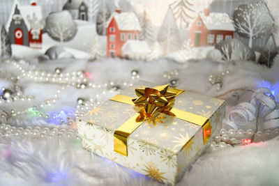 Close-up of christmas decorations on table
