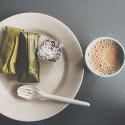 High angle view of drink in bowl on table