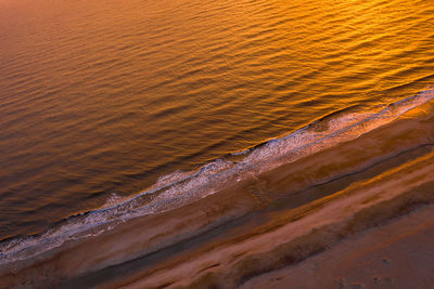 High angle view of beach at sunset