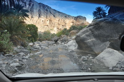 Rock formation seen through car windshield