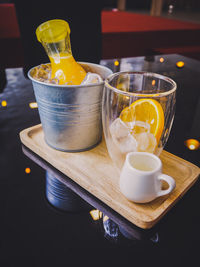 Close-up of coffee cup on table