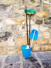 Blue metal equipment on wall