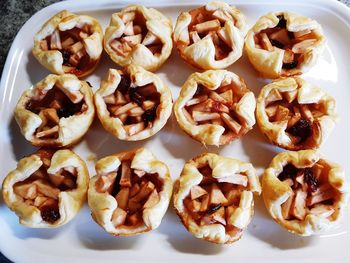 High angle view of dessert in plate on table