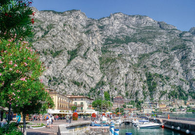 View of building with mountain range in background