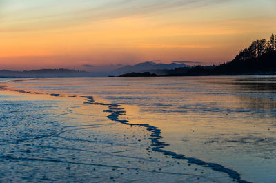 Scenic view of lake against sky during sunset