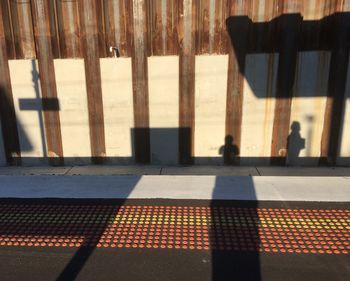 Close-up of shadow on tiled floor