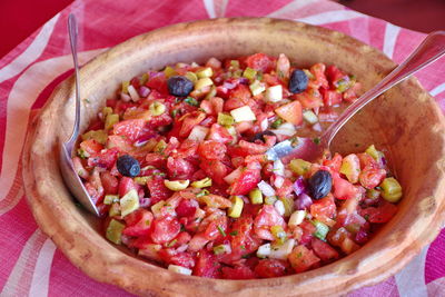 High angle view of the traditional moroccan salad