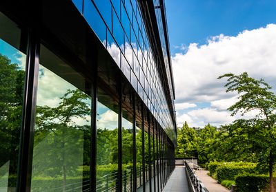 Low angle view of bridge and trees against sky