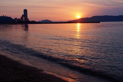 Scenic view of sea against sky during sunset