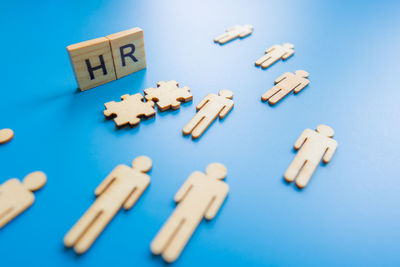 Close-up of toy blocks on blue background