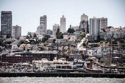 Cityscape against clear sky