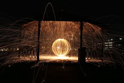 Wire wool in gazebo at night