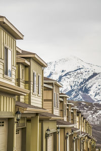 Buildings against clear sky during winter