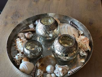 High angle view of coin on table