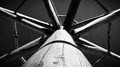 Low angle view of wooden post