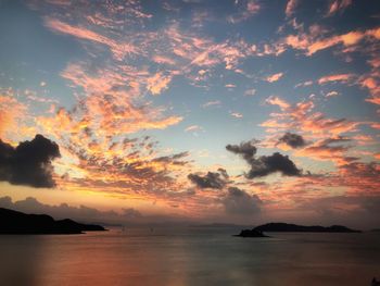 Scenic view of sea against dramatic sky