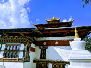 Low angle view of pagoda against sky