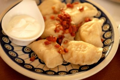 High angle view of breakfast in plate