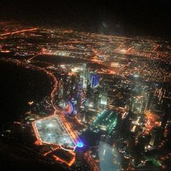 Aerial view of city at night