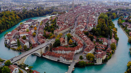 High angle view of bridge over river