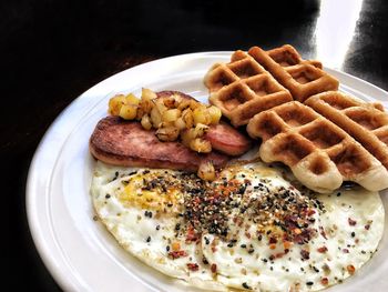 Close-up of breakfast served in plate