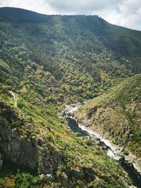 High angle view of landscape against mountains