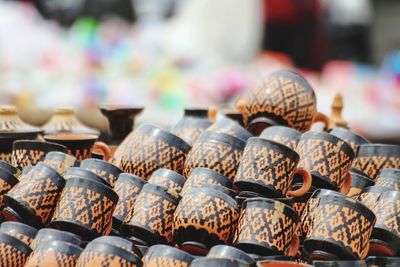 Close-up of cups for sale in market