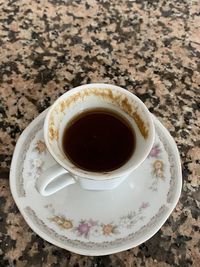 High angle view of coffee on table