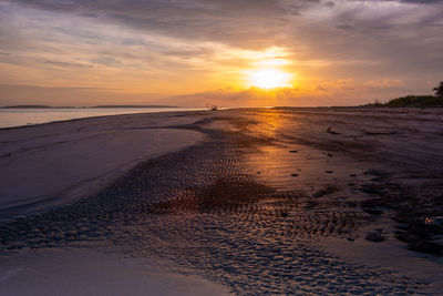 Scenic view of beach against sky during sunset