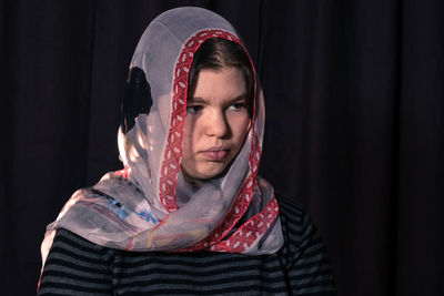 Portrait of a woman wearing headscarf