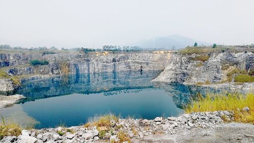 Scenic view of lake against clear sky