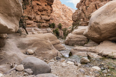 Low angle view of rock formations