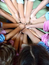 High angle view of hands