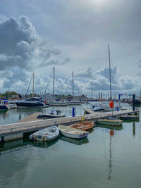 Boats moored in harbor