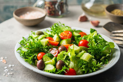 Close-up of salad in bowl on table