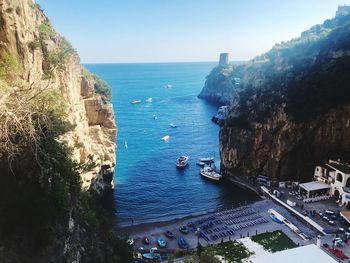 High angle view of sea against clear sky