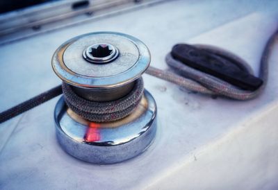 Close-up of rope tied on boat