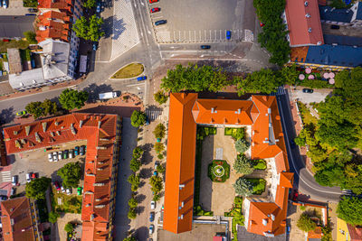 High angle view of buildings in city