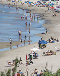 High angle view of people on beach