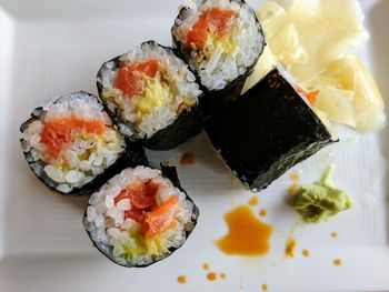 Close-up of sushi served on plate