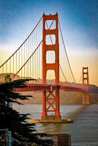 View of suspension bridge over river