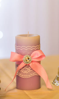 Close-up of christmas decorations on table