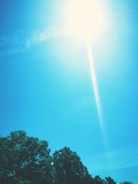 Low angle view of trees against blue sky