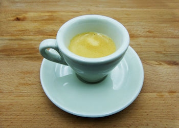 High angle view of coffee on table