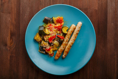 Directly above shot of food in plate on table